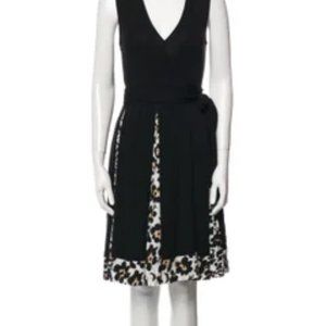 DVF black wrap dress with leopard print